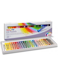 Pentel Oil Pastels Pack de 25 Pasteles Oleo - Blandos-Cremosos y de Secado Lento - Colores Surtidos