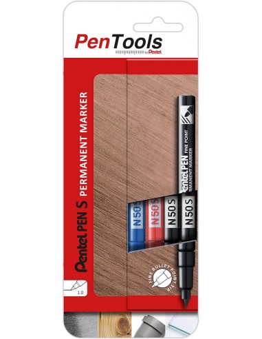 Pentel PenTools Pack de 4 Rotuladores Permanentes Industriales Pentel Pen N50S - Punta Conica Resistente y Duradera - Trazo