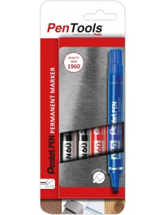 Pentel PenTools Pack de 4 Rotuladores Permanentes Industriales Pentel Pen N60 - Punta Biselada Resistente y Duradera - Trazo