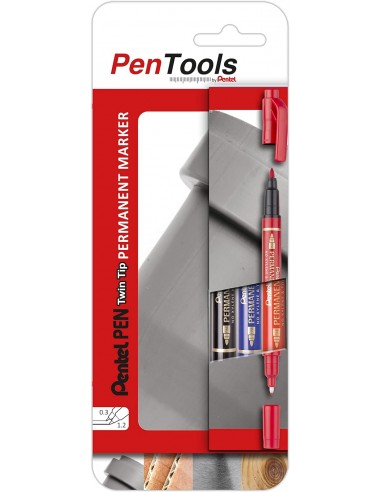 Pentel PenTools Pack de 3 Rotuladores Permanentes Industriales Pentel Pen Twin Tip - Doble Punta - Extrafina 0 6mm y Fina