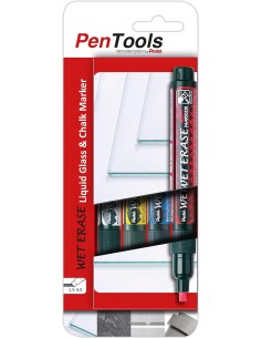 Pentel PenTools Pack de 4 Rotuladores de Tiza Liquida Wet Erase - Punta Biselada Reversible 2-4mm - Resistente a la