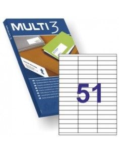 Multi3 Pack de 5100 Etiquetas Blancas Tamaño 70x16.9mm - 100 Hojas x 51 Etiquetas - Aptas para Imprimir Laser y Tinta
