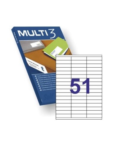 Multi3 Pack de 5100 Etiquetas Blancas Tamaño 70x16.9mm - 100 Hojas x 51 Etiquetas - Aptas para Imprimir Laser y Tinta
