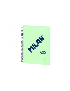 Milan Cuaderno Espiral Formato A4 Pautado 7mm - 80 Hojas de 95 gr m2 - Microperforado-4 Taladros - Color Verde