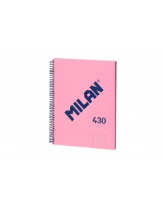 Milan Cuaderno Espiral Formato A4 Pautado 7mm - 80 Hojas de 95 gr m2 - Microperforado-4 Taladros - Color Rosa