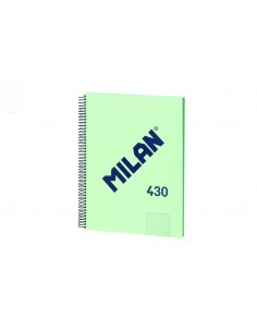 Milan Cuaderno Espiral Formato A4 Cuadricula 5x5mm - 80 Hojas de 95 gr m2 - Microperforado-4 Taladros - Color Verde