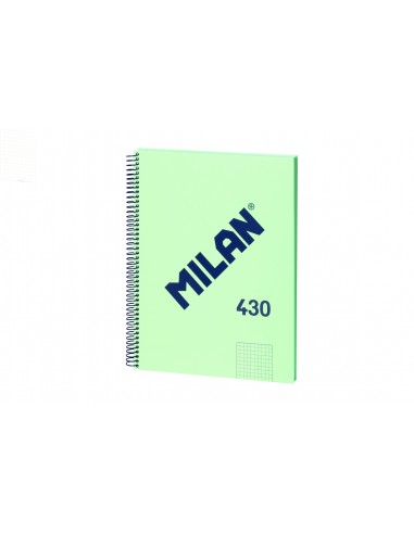 Milan Cuaderno Espiral Formato A4 Cuadricula 5x5mm - 80 Hojas de 95 gr m2 - Microperforado-4 Taladros - Color Verde