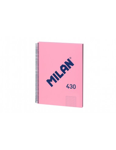Milan Cuaderno Espiral Formato A4 Cuadricula 5x5mm - 80 Hojas de 95 gr m2 - Microperforado-4 Taladros - Color Rosa