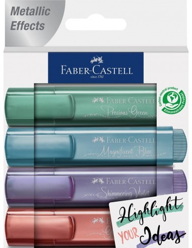 Faber-Castell Textliner 46 Metallic Pack de 4 Marcadores Fluorescentes - Punta Biselada - Trazo entre 1mm y 5mm - Tinta con
