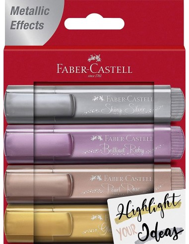 Faber-Castell Textliner 46 Metallic Pack de 4 Marcadores Fluorescentes - Punta Biselada - Trazo entre 1mm y 5mm - Tinta con