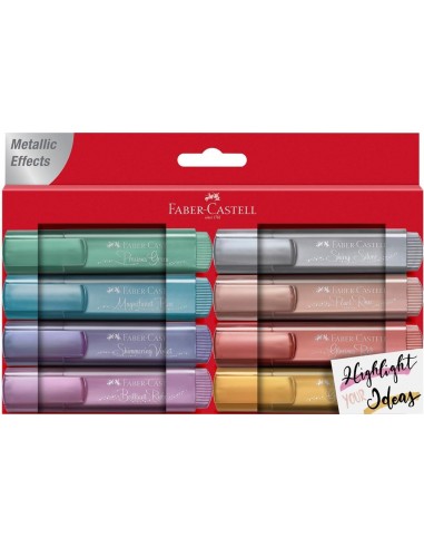 Faber-Castell Textliner 46 Metallic Pack de 8 Marcadores Fluorescentes - Punta Biselada - Trazo entre 1mm y 5mm - Tinta con