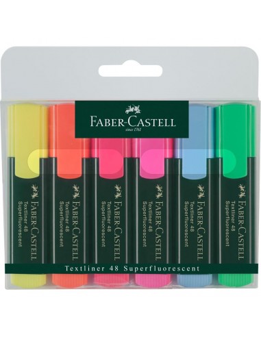 Faber-Castell Textliner 48 Pack de 6 Marcadores Fluorescentes - Punta Biselada - Trazo entre 1.2mm y 5mm - Tinta con Base de