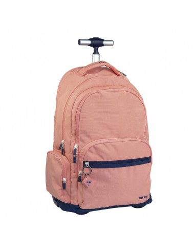 Milan Serie 1918 Mochila Escolar 25L con Carro Integrado y Mango Metalico Retractil - 3 Bolsillos Delanteros-2 Bolsillos