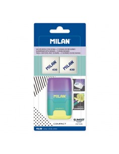 Milan Compact Sunset Afilaborra Compact con 2 Gomas de Borrar - Sacapuntas Doble - Cuchilla de Seguridad - Color