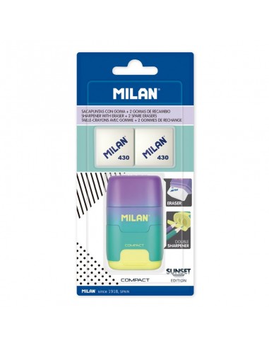 Milan Compact Sunset Afilaborra Compact con 2 Gomas de Borrar - Sacapuntas Doble - Cuchilla de Seguridad - Color