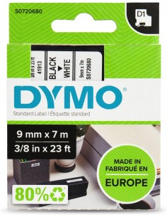 Dymo D1 45013 Cinta de Etiquetas Original para Rotuladora - Texto negro sobre fondo blanco - Ancho 9mm x 7 metros - S0720680