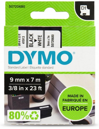 Dymo D1 45013 Cinta de Etiquetas Original para Rotuladora - Texto negro sobre fondo blanco - Ancho 9mm x 7 metros - S0720680