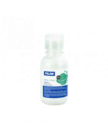 Milan Botella de Tempera 125ml - Tapon Dosificador - Secado Rapido - Mezclable - Color Blanco Metalizado