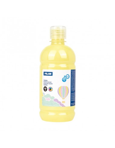 Milan Botella de Tempera 500ml - Tapon Dosificador - Secado Rapido - Mezclable - Color Amarillo Pastel