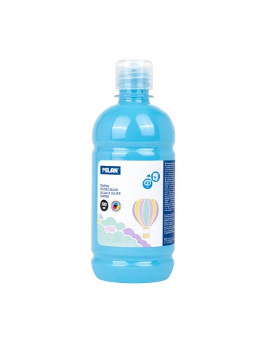 Milan Botella de Tempera 500ml - Tapon Dosificador - Secado Rapido - Mezclable - Color Azul Claro Pastel