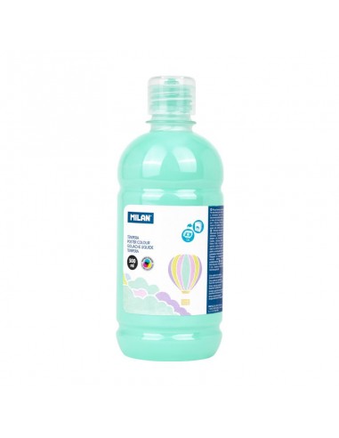 Milan Botella de Tempera 500ml - Tapon Dosificador - Secado Rapido - Mezclable - Color Verde Pastel