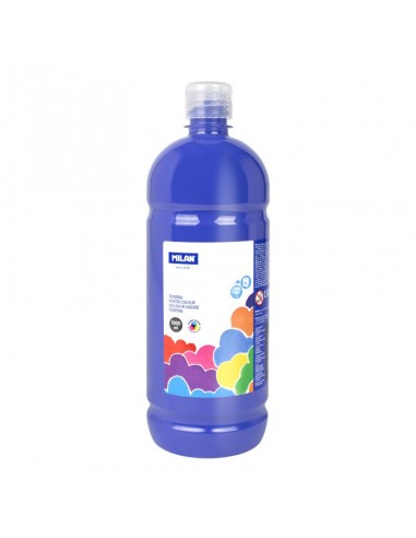 Milan Botella de Tempera 1000ml - Tapon Dosificador - Secado Rapido - Mezclable - Color Azul Marino