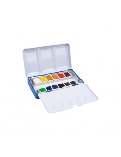 Milan Art Estuche Metalico de 12 Acuarelas Medio Godet - Opacos y Resistentes a la Luz - Mezclables - Bandeja Abatible -
