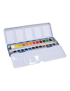 Milan Art Estuche Metalico de 24 Acuarelas Medio Godet - Opacos y Resistentes a la Luz - Mezclables - Bandeja Abatible -