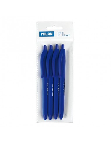 Milan P1 Touch Pack de 4 Boligrafos de Bola Retractiles - Punta Redonda 1mm - Tinta con Base de Aceite - Escritura Suave -