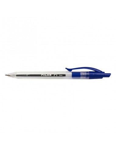 Milan P1 Boligrafo de Bola Retractil - Punta Redonda 1mm - Cuerpo Transparente - Color Azul