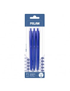 Milan P1 Touch Pack de 3 Boligrafos de Bola Retractiles - Punta Redonda 1mm - Tinta con Base de Aceite - Escritura Suave -