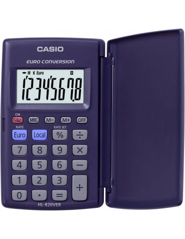 Casio HL820VER Calculadora con Tapa - Funcion Conversor de Euros - Pantalla LCD de 8 Digitos - Color Azul