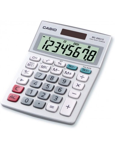 Casio MS88ECO Calculadora de Escritorio Financiera - Conversion de Moneda - Calculo de Impuestos - Pantalla LCD de 8 Digitos