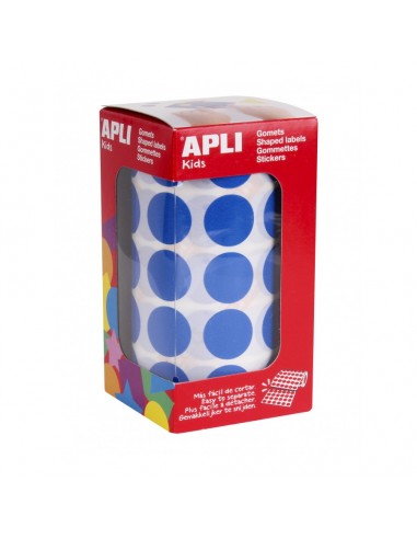 Apli Rollo de 1770 Gomets Redondos Azules - Ø 20mm - Adhesivo Permanente - Desarrolla Habilidades y Capacidades en Niños