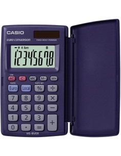 Casio HS-8VERA Calculadora de Bolsillo con Tapa - Pantalla LC Extragrande de 8 Digitos - Funcion Conversor de Euros - Color