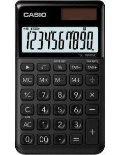Casio SL-1000SC Calculadora de Bolsillo - Pantalla Extragrande de 10 Digitos - Alimentacion Solar y Pilas - Color Negro