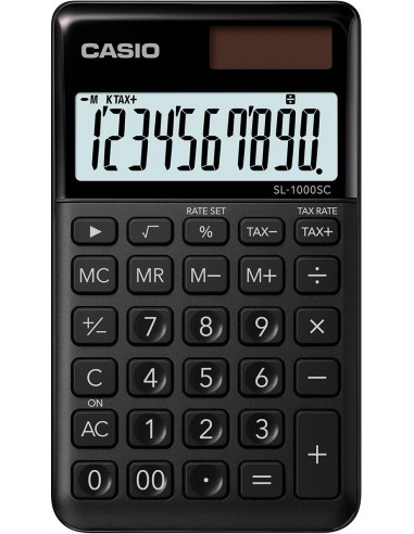 Casio SL-1000SC Calculadora de Bolsillo - Pantalla Extragrande de 10 Digitos - Alimentacion Solar y Pilas - Color Negro