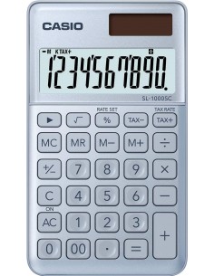 Casio SL-1000SC Calculadora de Bolsillo - Pantalla Extragrande de 10 Digitos - Alimentacion Solar y Pilas - Color Azul