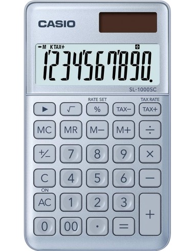 Casio SL-1000SC Calculadora de Bolsillo - Pantalla Extragrande de 10 Digitos - Alimentacion Solar y Pilas - Color Azul