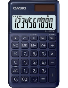 Casio SL-1000SC Calculadora de Bolsillo - Pantalla Extragrande de 10 Digitos - Alimentacion Solar y Pilas - Color Azul Oscuro
