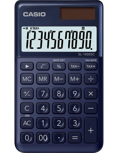 Casio SL-1000SC Calculadora de Bolsillo - Pantalla Extragrande de 10 Digitos - Alimentacion Solar y Pilas - Color Azul Oscuro