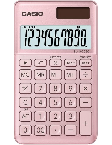 Casio SL-1000SC Calculadora de Bolsillo - Pantalla Extragrande de 10 Digitos - Alimentacion Solar y Pilas - Color Rosa