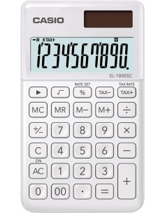 Casio SL-1000SC Calculadora de Bolsillo - Pantalla Extragrande de 10 Digitos - Alimentacion Solar y Pilas - Color Blanco