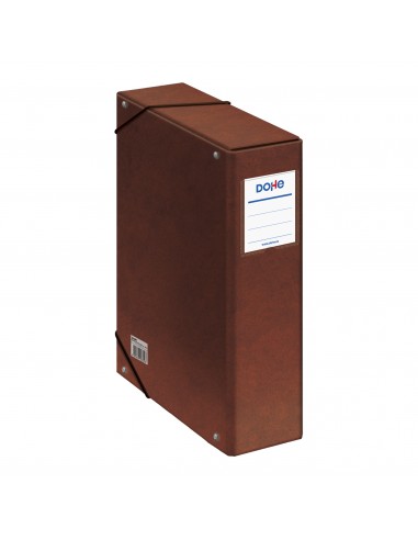 Dohe Caja para Proyectos Lomo 9cm - Carton Forrado con Papel Impreso y Plastificado - Cierre con Gomas - Color Cuero