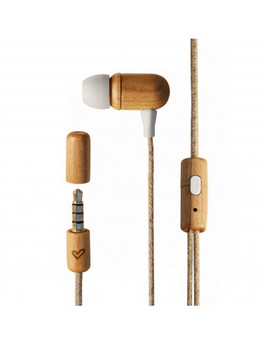 Energy Sistem Auriculares Eco CherryWood - Mini Jack - Madera Sostenible - Cable de Cañamo - Microfono - Control de