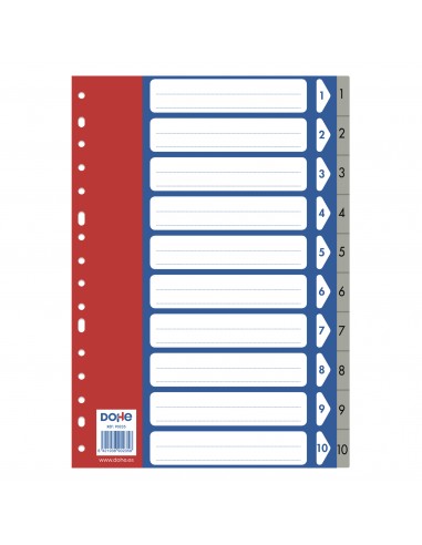 Dohe Pack de 10 Separadores Formato Folio - Multitaladro de 16 Perforaciones - Fabricado en Propileno 120 Micras - Color Gris