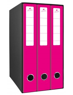 Mariola Box Modulo de 3 Archivadores con Rado 2 Anillas 40mm - Tamaño 35x26x17cm - Carton Forrado - Color Fucsia