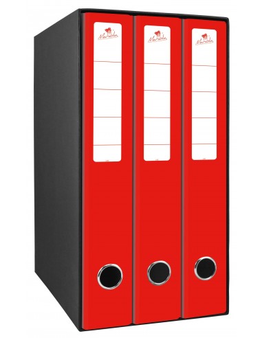 Mariola Box Modulo de 3 Archivadores con Rado 2 Anillas 40mm - Tamaño 35x26x17cm - Carton Forrado - Color Rojo