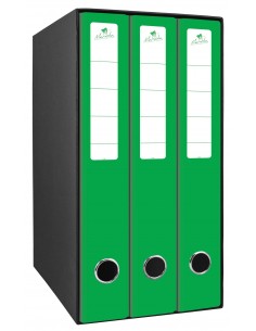 Mariola Box Modulo de 3 Archivadores con Rado 2 Anillas 40mm - Tamaño 35x26x17cm - Carton Forrado - Color Verde