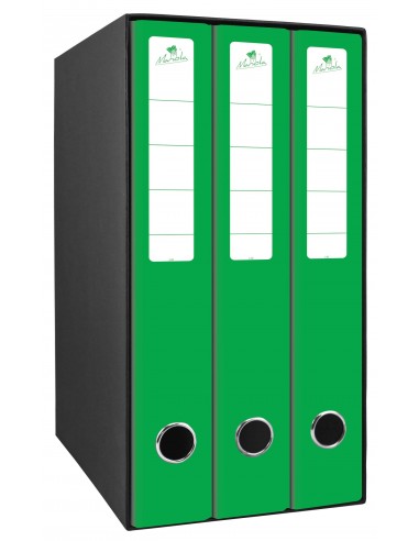 Mariola Box Modulo de 3 Archivadores con Rado 2 Anillas 40mm - Tamaño 35x26x17cm - Carton Forrado - Color Verde